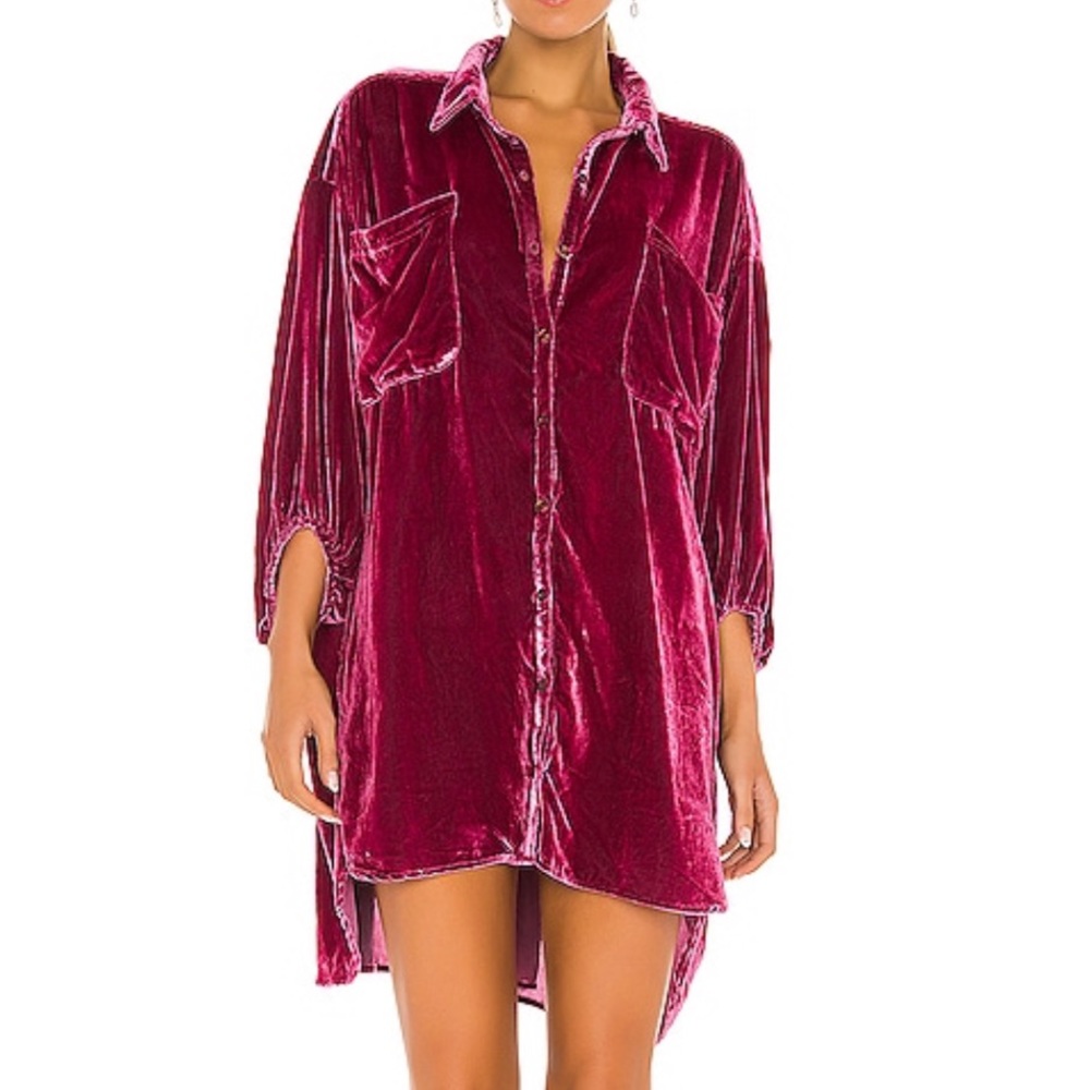 New Free People Luxe Velvet Shirt Dress